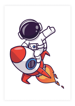Plakat med astronaut der flyver på raket
